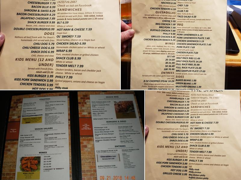 The Shack Menu