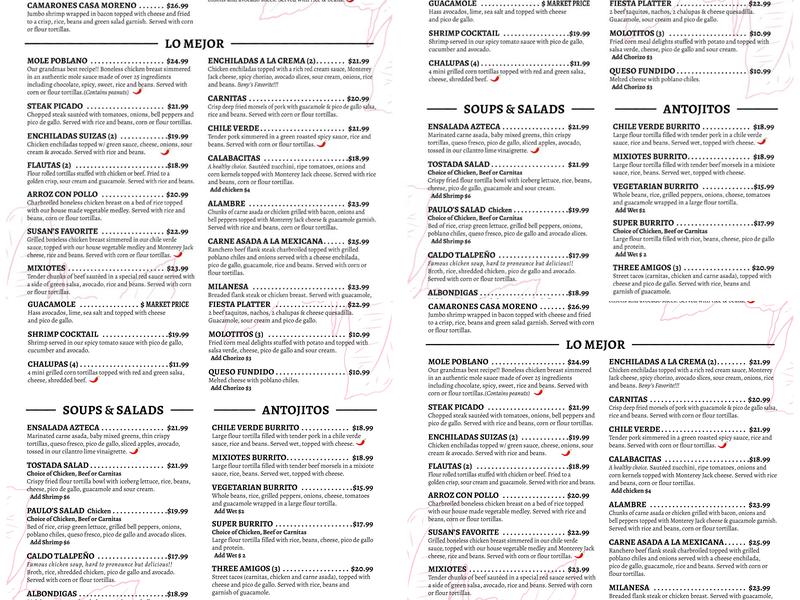 Casa Moreno Menu