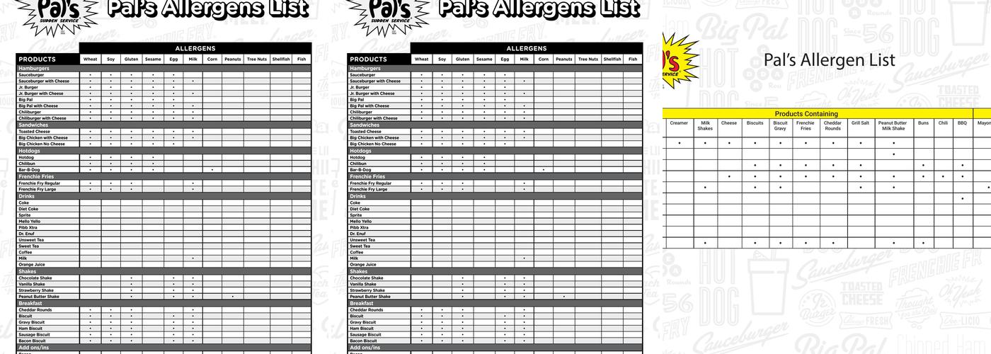 Pal's Sudden Service Menu