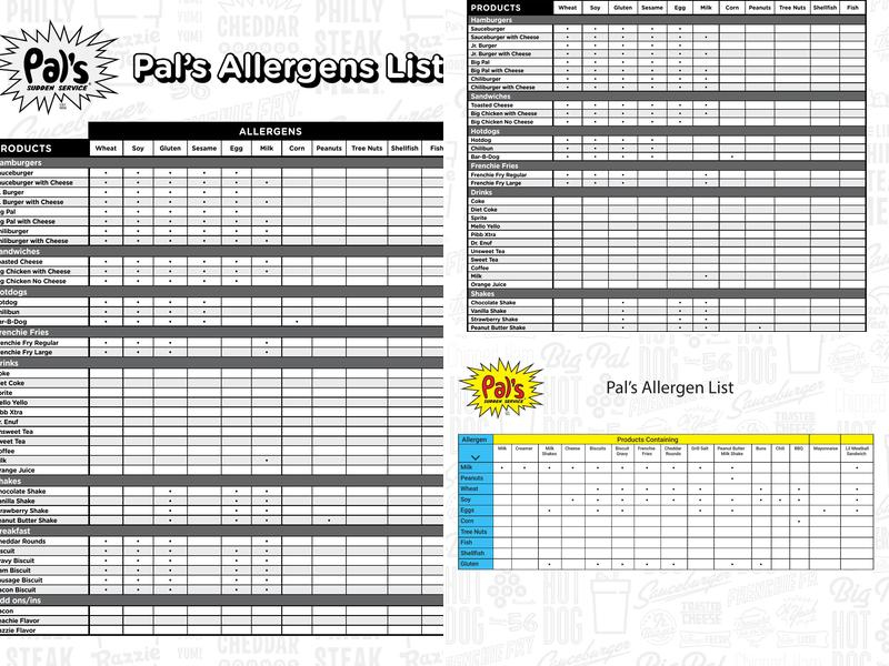 Pal's Sudden Service Menu