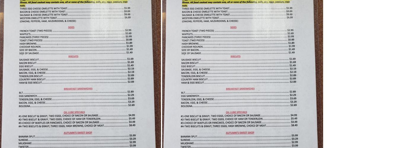 Pit Row Cafe Menu