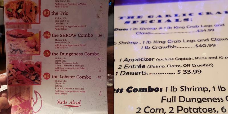 The Garlic Crab Menu