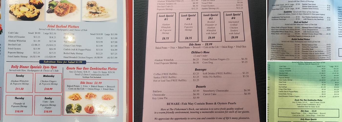 Fishermans Dock Menu