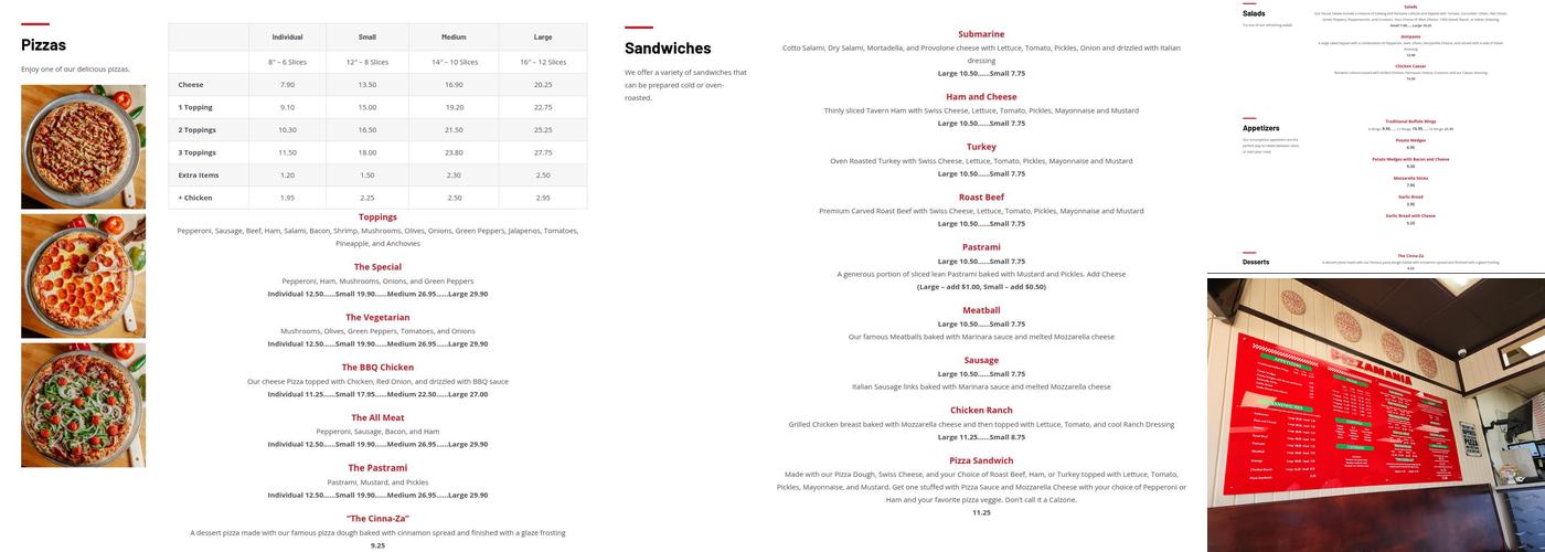 Pizzamania Menu