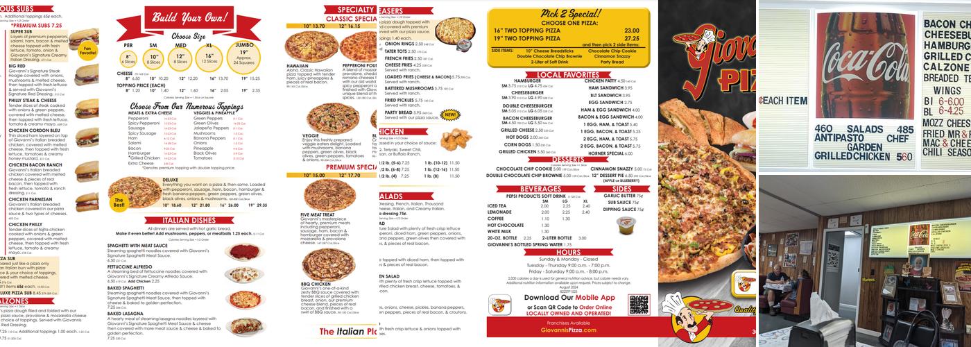 Giovanni's Pizza Menu