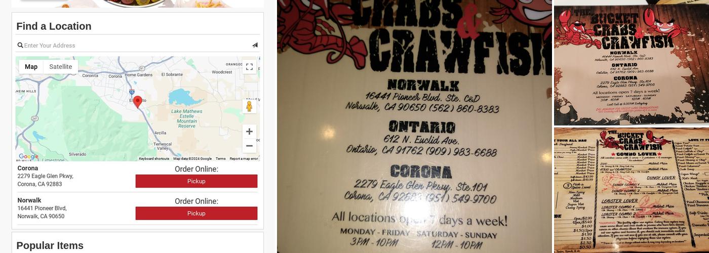 The Bucket Crabs and Crawfish Menu