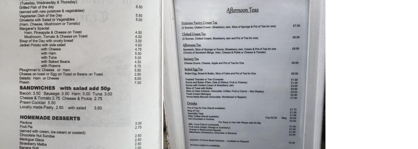 The Victorian Pantry Tearooms Menu
