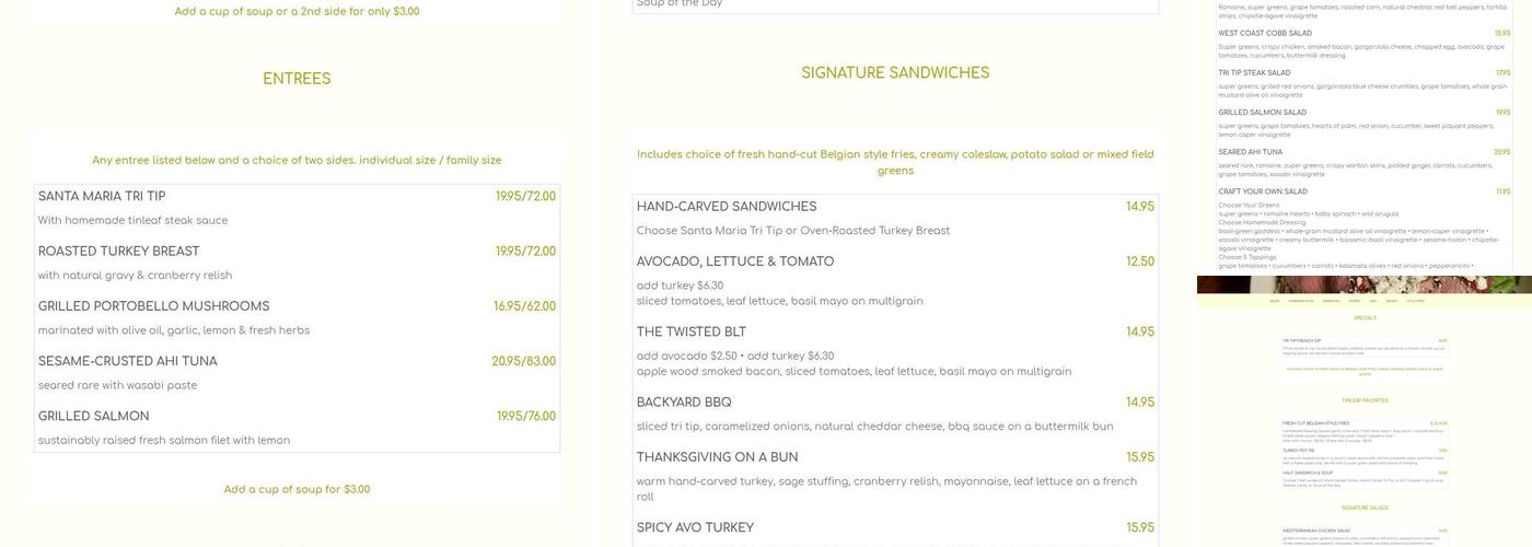 Tinleaf Fresh Kitchen Menu