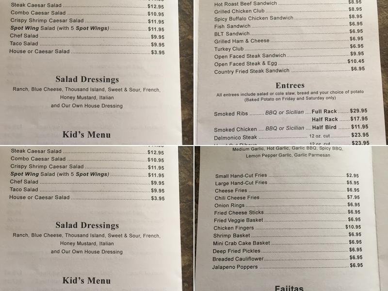 Shady Spot Tavern & Grill Menu