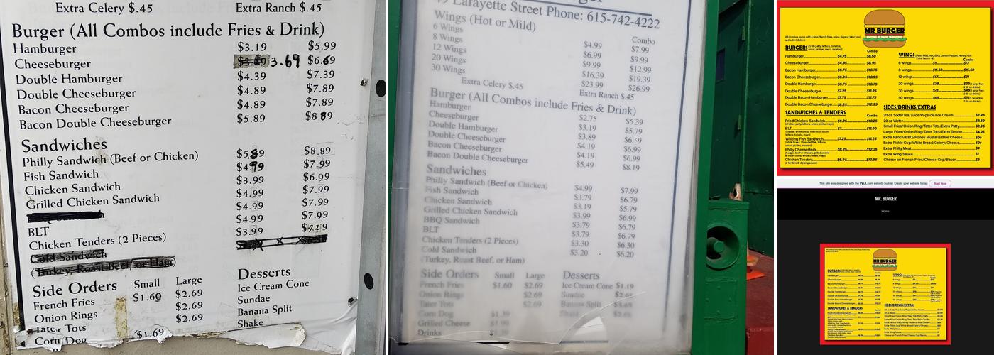 Mr. Burger Menu