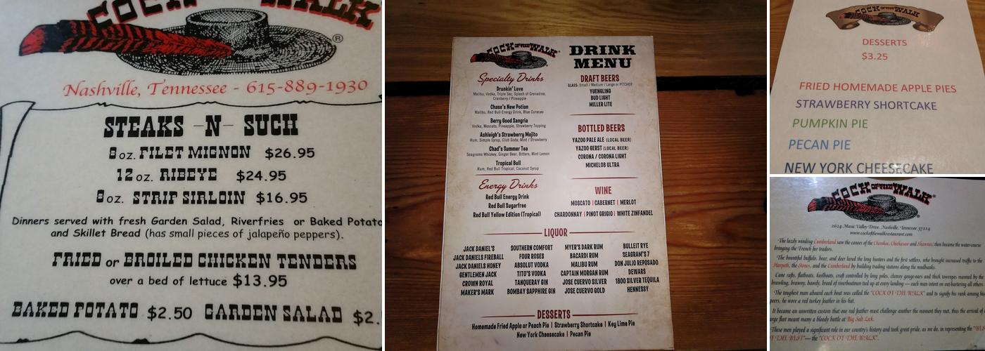 Cock of the Walk Menu