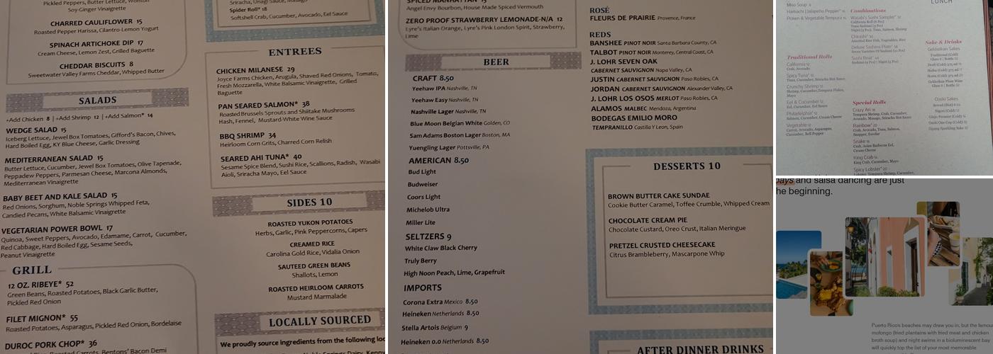 Wasabi's Sushi Menu
