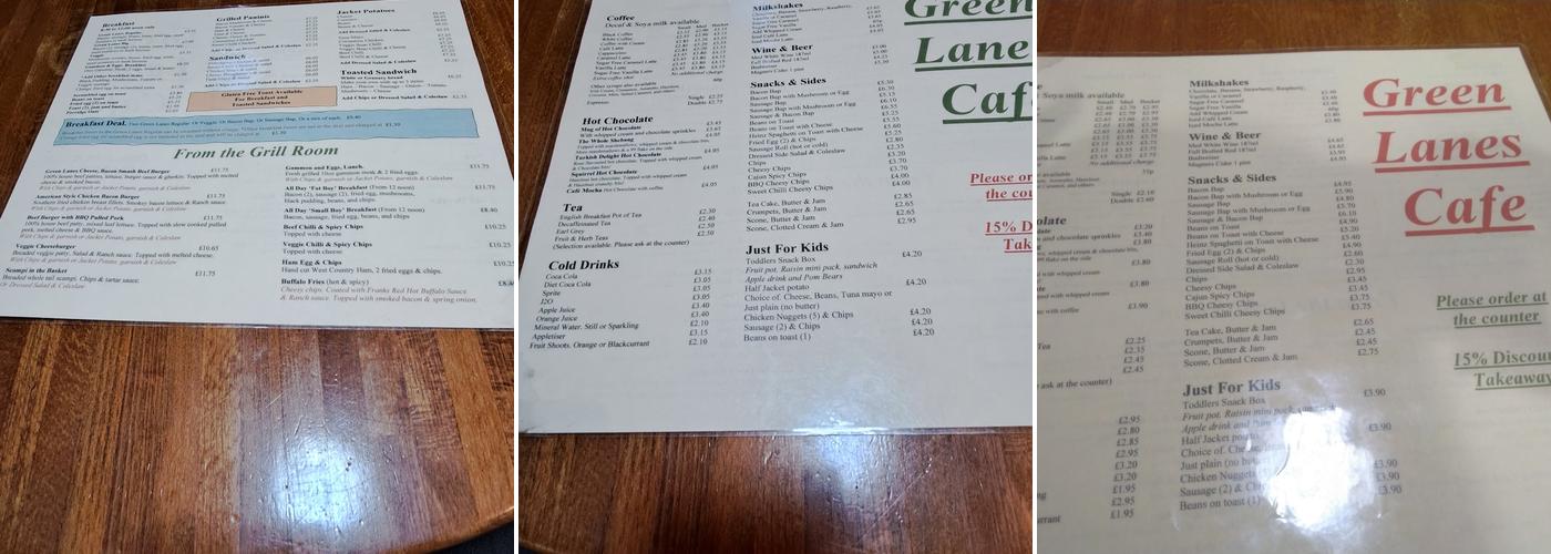 Green Lanes Cafe Menu