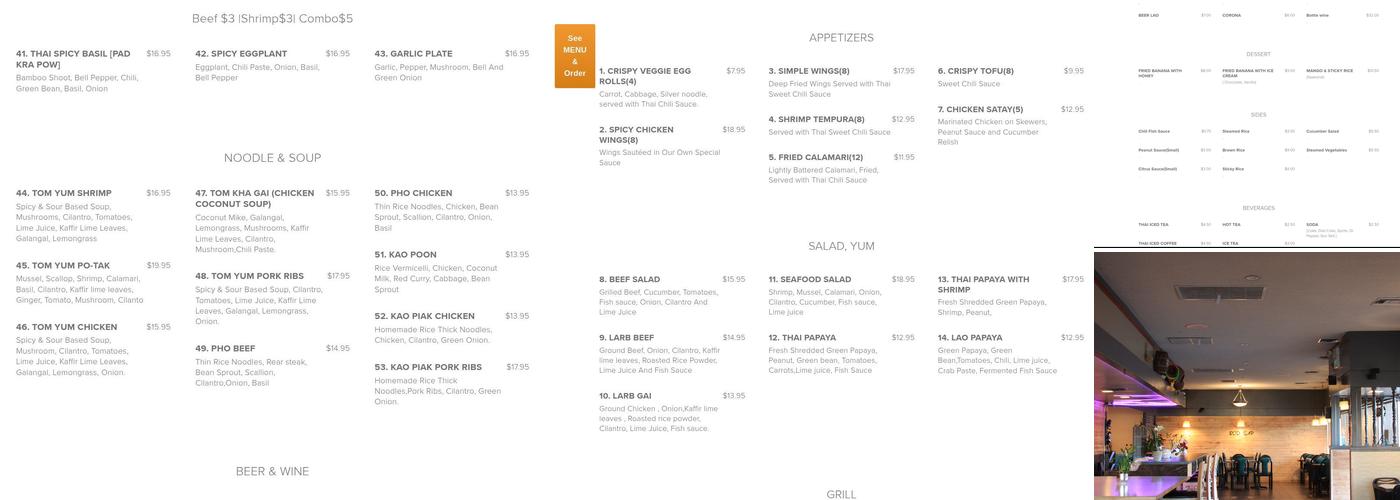 Rod-Sap Thai Lao Kitchen Menu