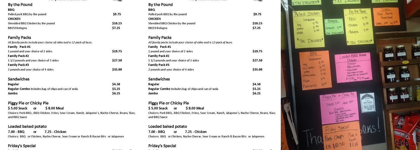 JD's BBQ Barn Menu