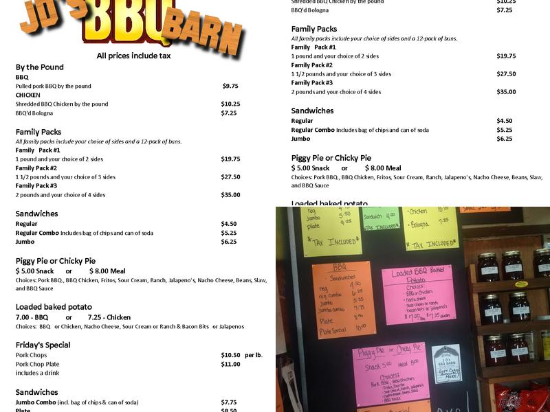 JD's BBQ Barn Menu