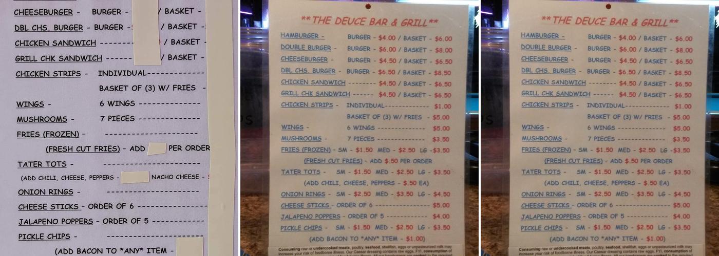 THE DEUCE Menu