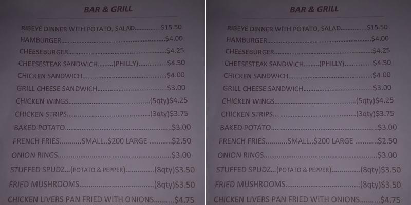 Why Not Bar & Grill Menu