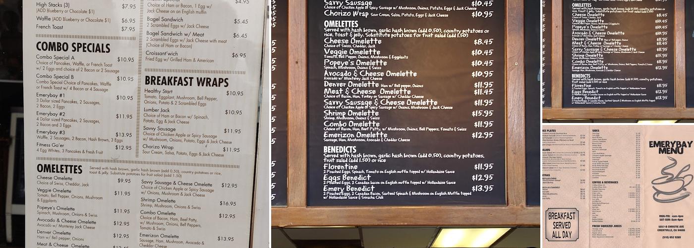 Emery Bay Cafe Menu
