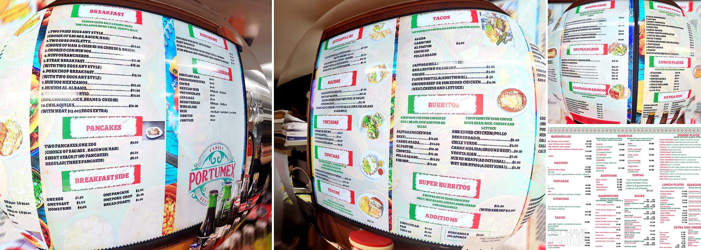 Portumex Menu