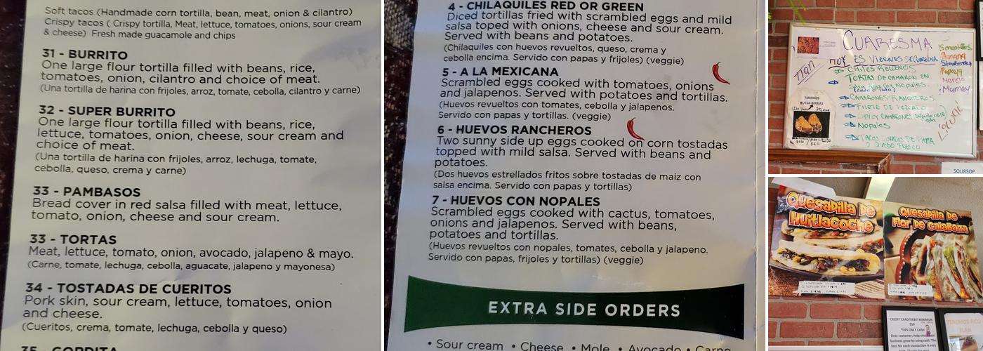 Tres Hermanas Menu
