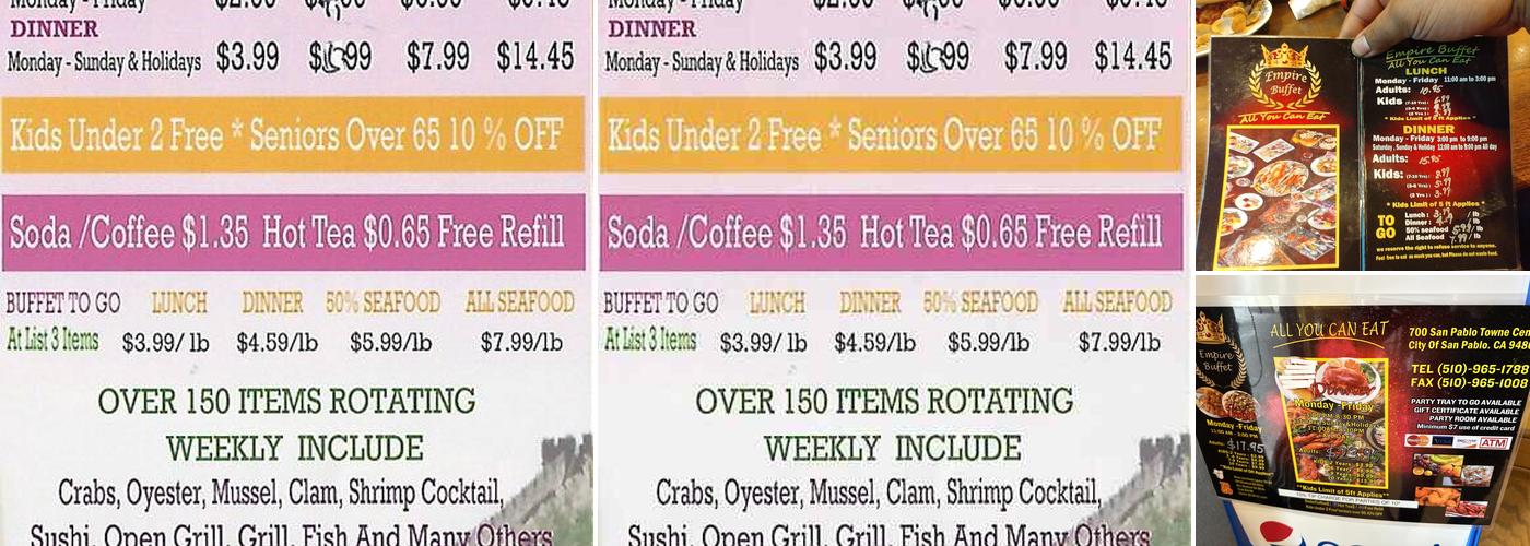 Empire Buffet Menu