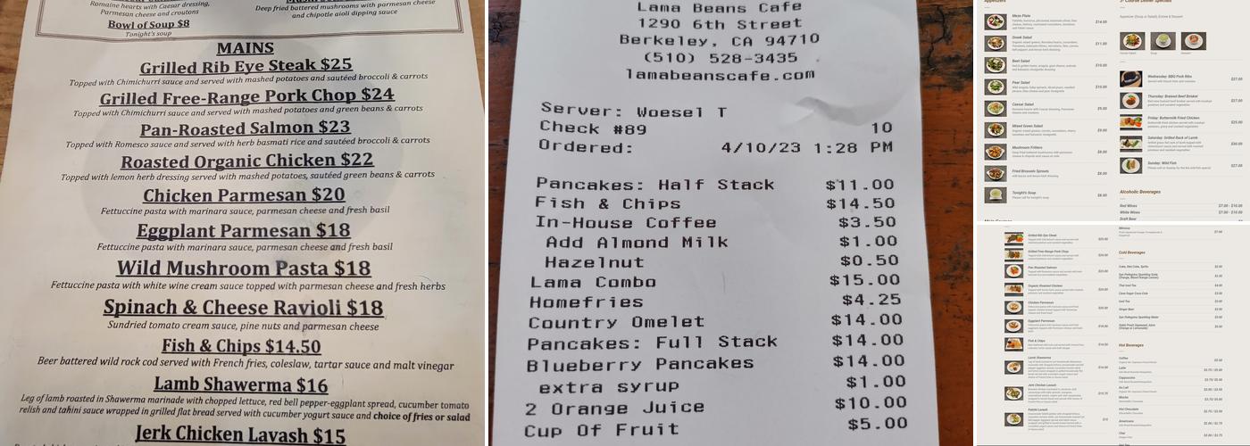 Lama Beans Menu
