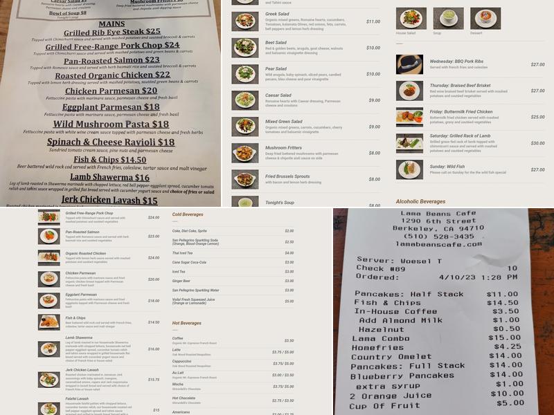 Lama Beans Menu