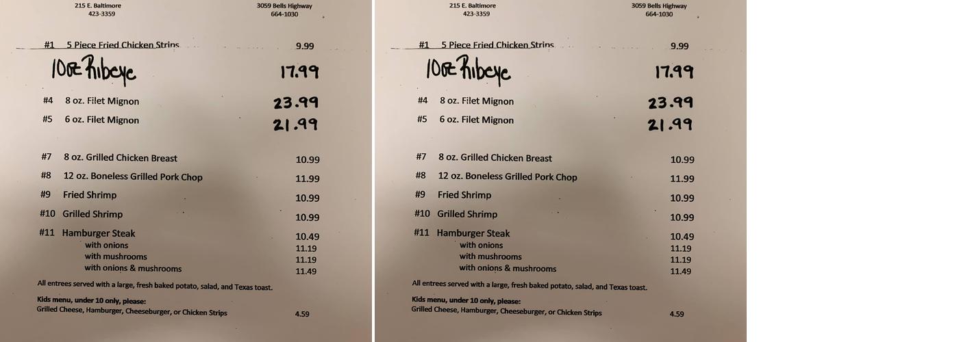 Dixie Castle II Menu