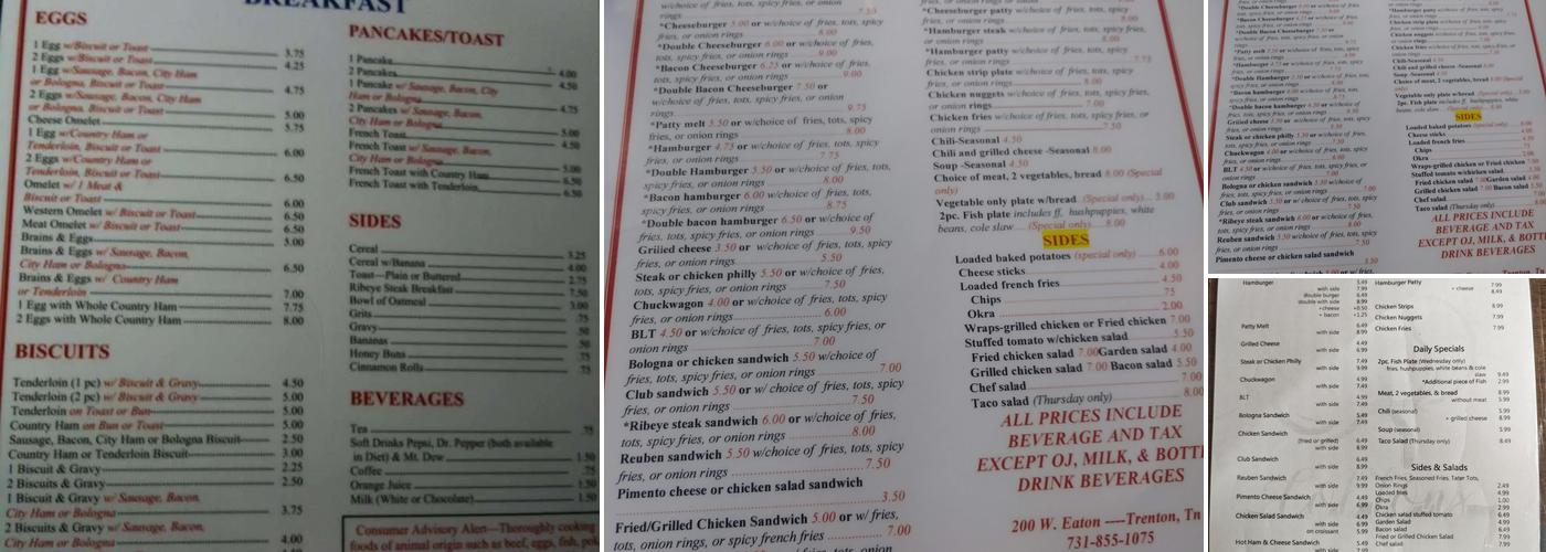 Cotton's Cafe Menu