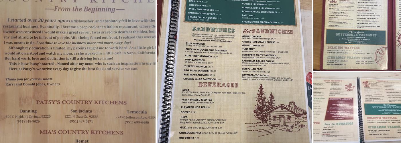 Patsy Mae's Cafe Menu