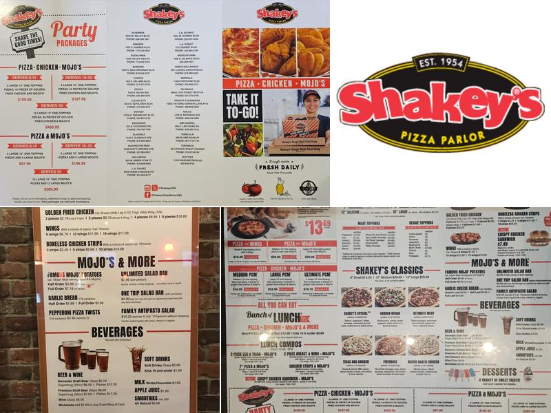 Shakey's Pizza Parlor Menu