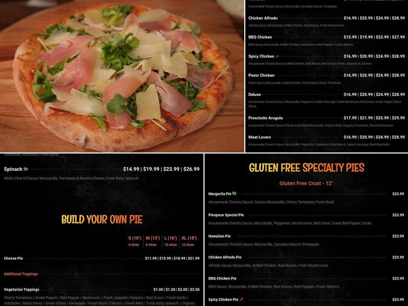 The PieSpace Pizzeria Menu