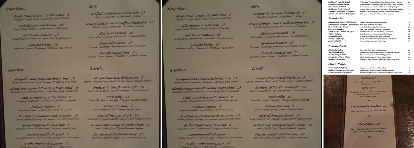 Commonwealth Restaurant Menu