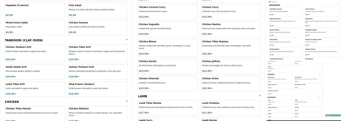 India's Tandoori Burbank Menu