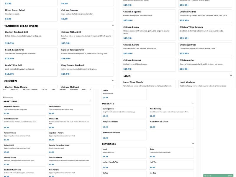 India's Tandoori Burbank Menu