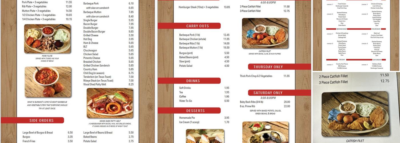 The Wood Shed Bar-B-Q & Restaurant Menu