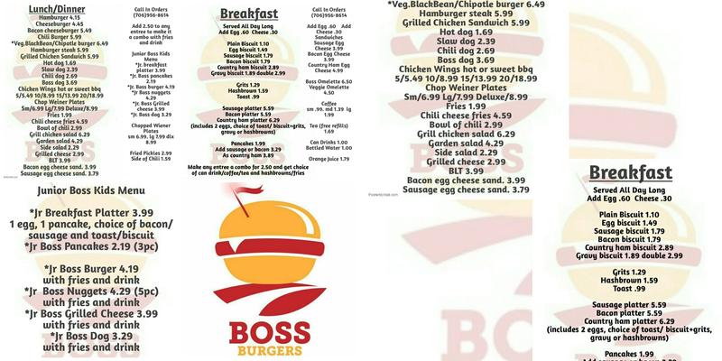 Boss Burgers Menu