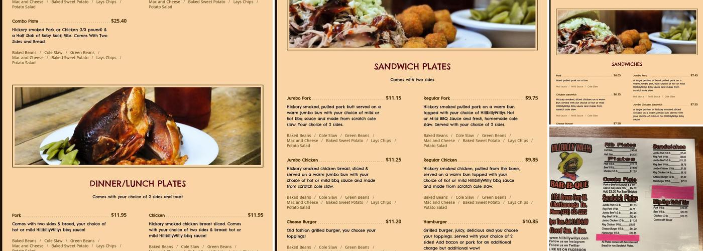 HILLBILLY WILLYS Bar-B-Q Menu