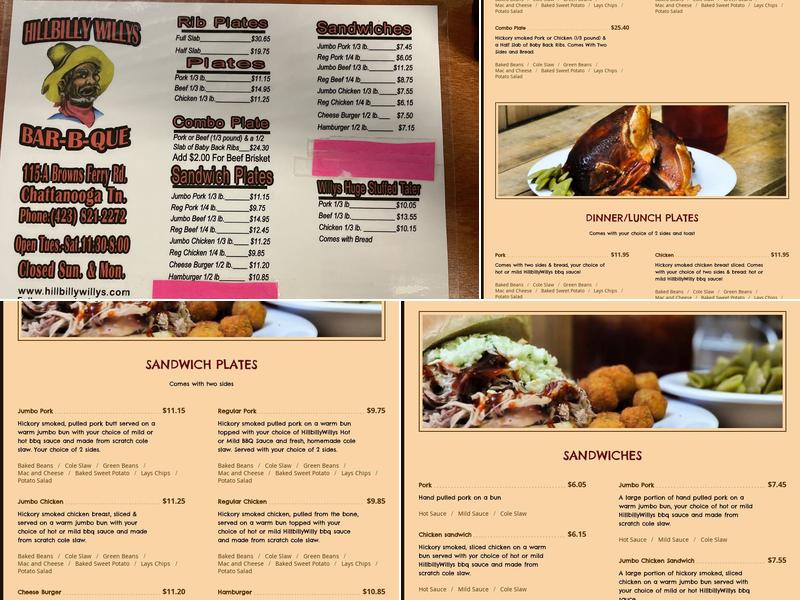 HILLBILLY WILLYS Bar-B-Q Menu