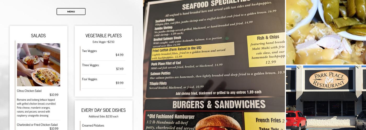 Park Place Restaurant Menu