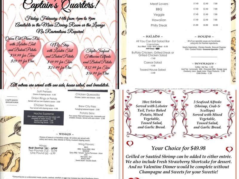 Captain's Quarters Lounge Menu