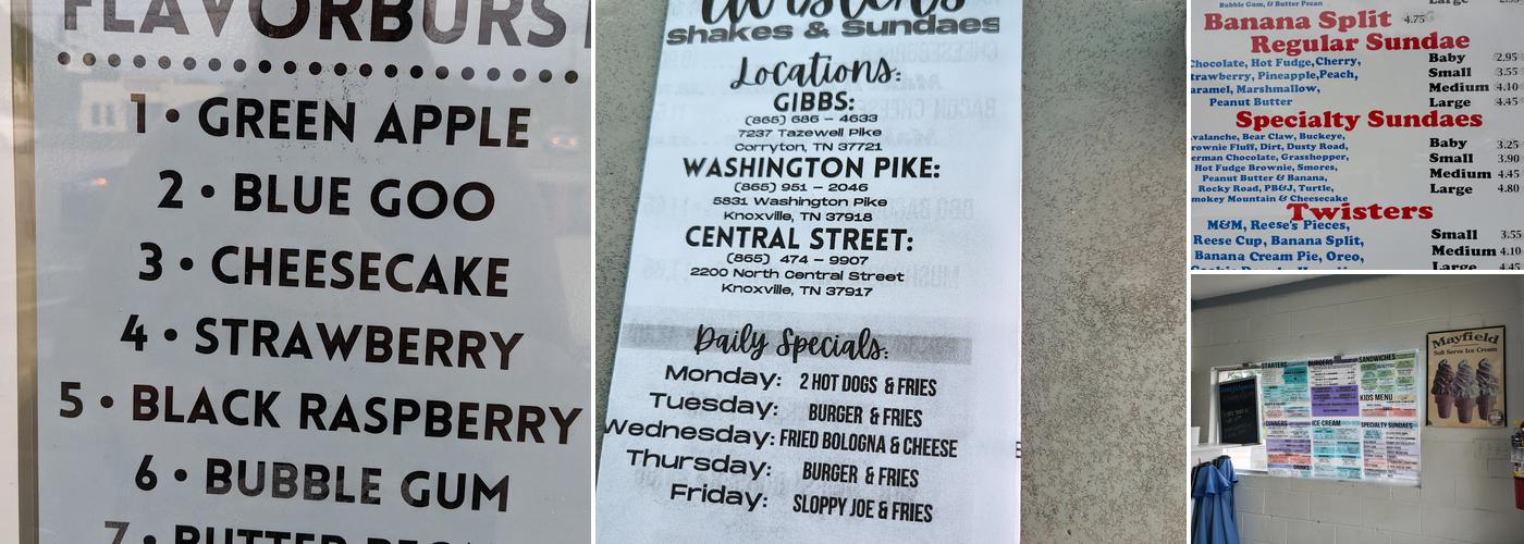 Twister's Shakes & Sundaes Menu