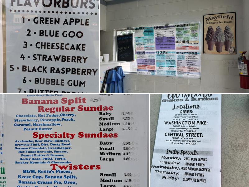 Twister's Shakes & Sundaes Menu