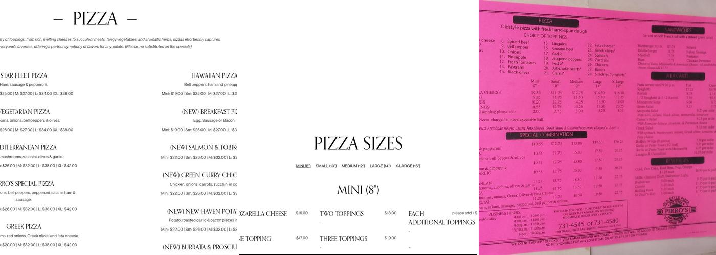 Pirro's Pizzeria Menu