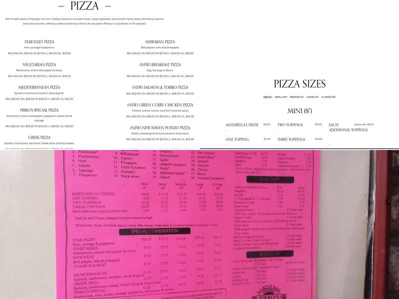 Pirro's Pizzeria Menu
