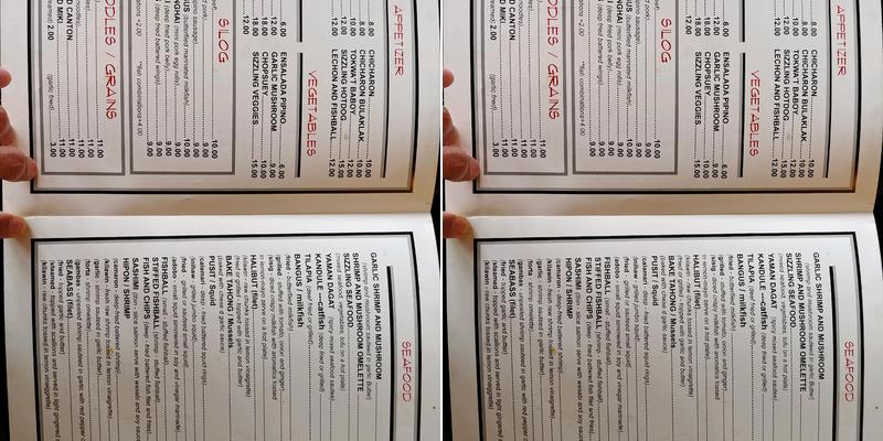 Club Maharlika Filipino Menu