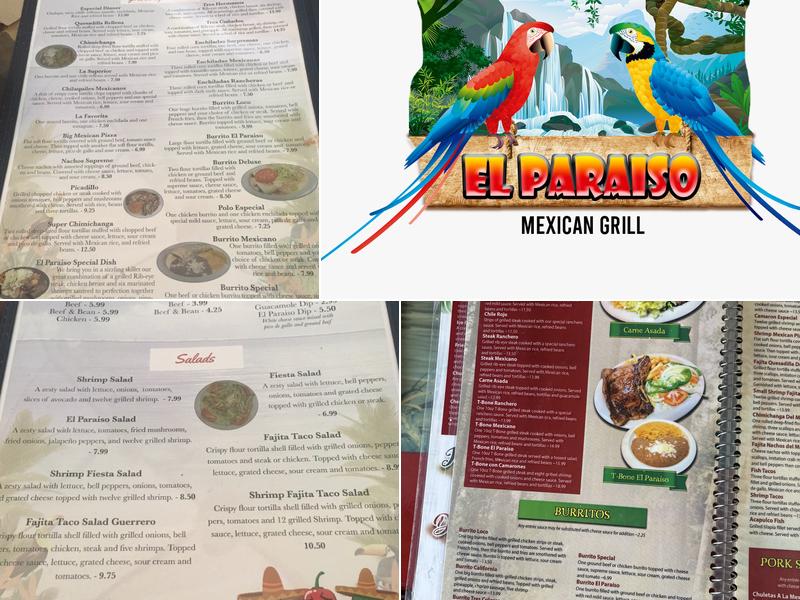 El Paraiso Restaurant Menu