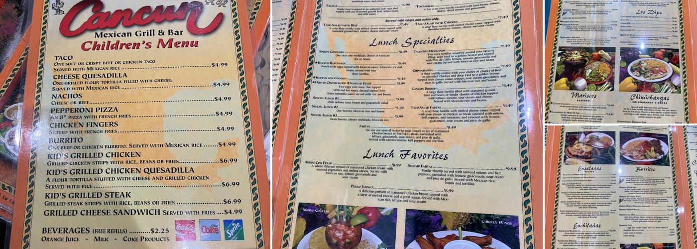 Cancun Mexican Grill & Bar Menu
