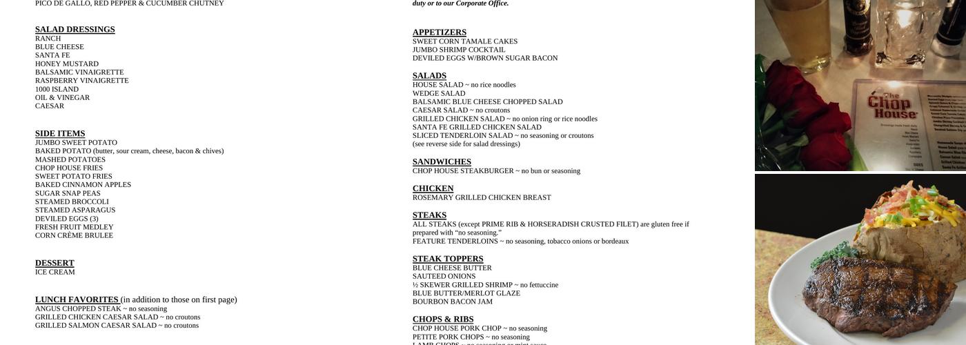 The Chop House Menu